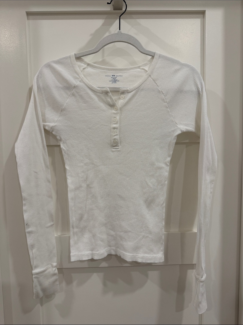 Brandy Melville White Long Sleeve Henley Thermal Top 100% Cotton
